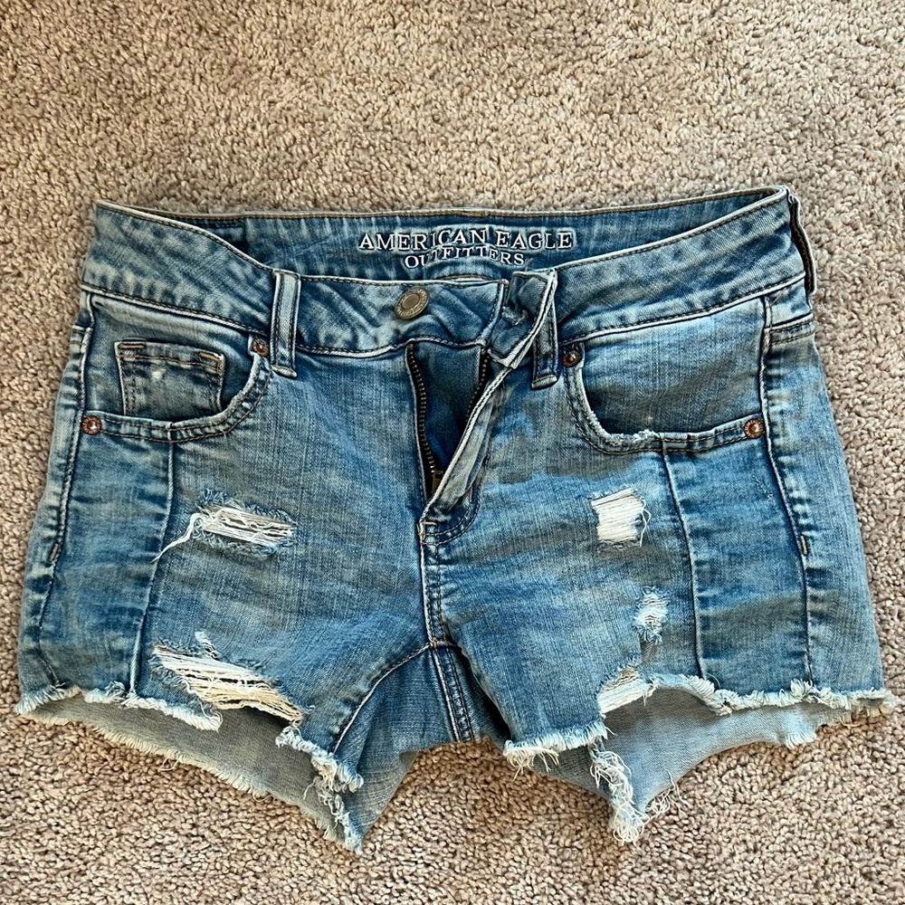 American Eagle MIDI Distressed Jean Shorts